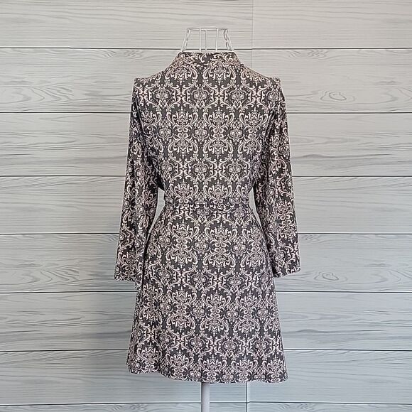 Rene Rofe robe midi length sleepwear damask print in grey & pink Women's Size M - Picture 8 of 12
